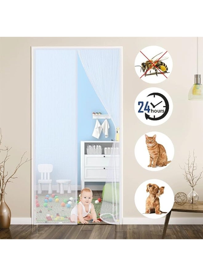 DUNISO Magic Mesh Magnet Fly Screen Door with Tie, 80x210cm Anti Mosquito Mesh Net,Reinforced with Full Frame  Magic Tape and Special Windproof Design,Insect Protection Door no Gap, Easy to Install Without Drilling (White) - Image 3